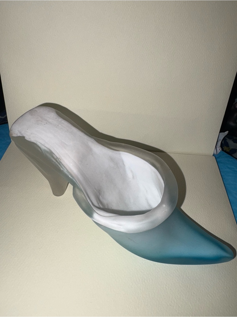 Murano Blue & White Frosted Glass Shoe Sculpture